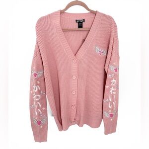 Sailor Moon Harajuku Pink Kawaii Wings mbroidered Cardigan Small Medium NWT